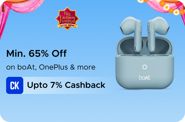 Min 65% Off on boAt, OnePlus & more + Upto 7% Cashback